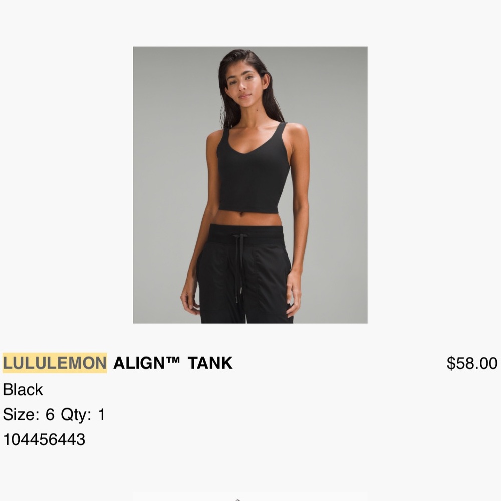 Lululemon Align Tank Top Black Size 6